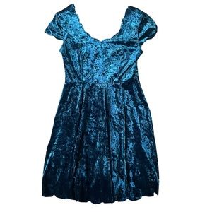 M - Women's ALTAR'D STATE Scallop Hem Crushed Velvet Velour Dress Blue AN50267